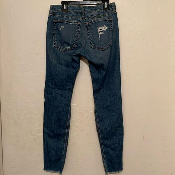 Rag and Bone Destroyed Heavily Distressed Ripped Kennedy Blue Denim Jeans - Picture 2 of 16